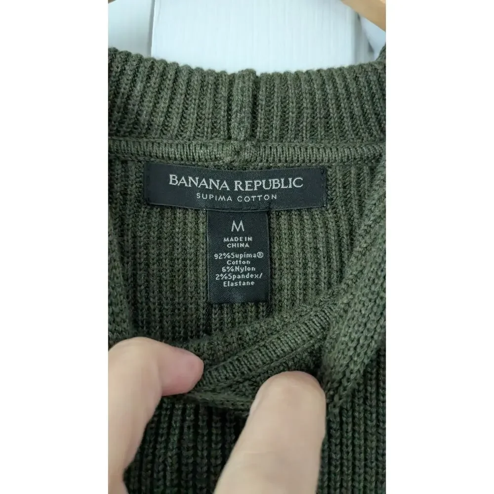 Banana Republic Olive Green Supima Cotton Knit Hoodie Sweater NEW
